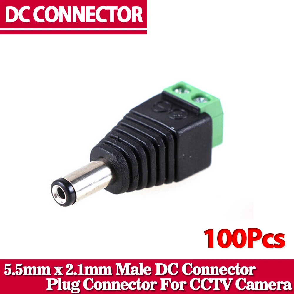 Big sale 100PCS DC Connector CCTV male Plug Adapter Cable UTP Camera Video Balun Connector 5.5 x 2.1mm