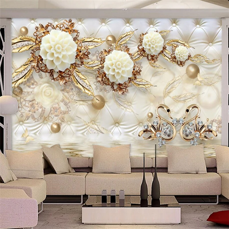 wellyu  papel de parede Custom wallpaper 3d luxury gold white flowers soft bag ball jewelry TV back photo wallpaper	behang