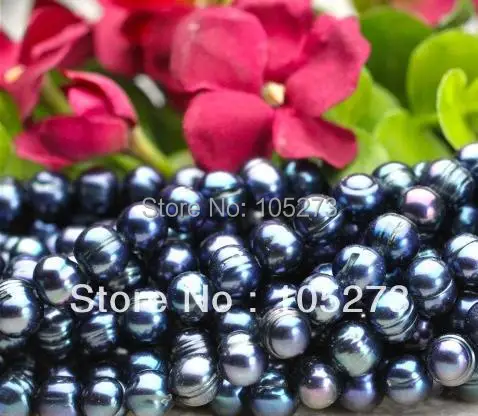 New Arriver Pearl Jewelry Large 7-8mm Freshwater Midnight Blue Pearls Oval Beads Side 15inch/String New Free Shipping