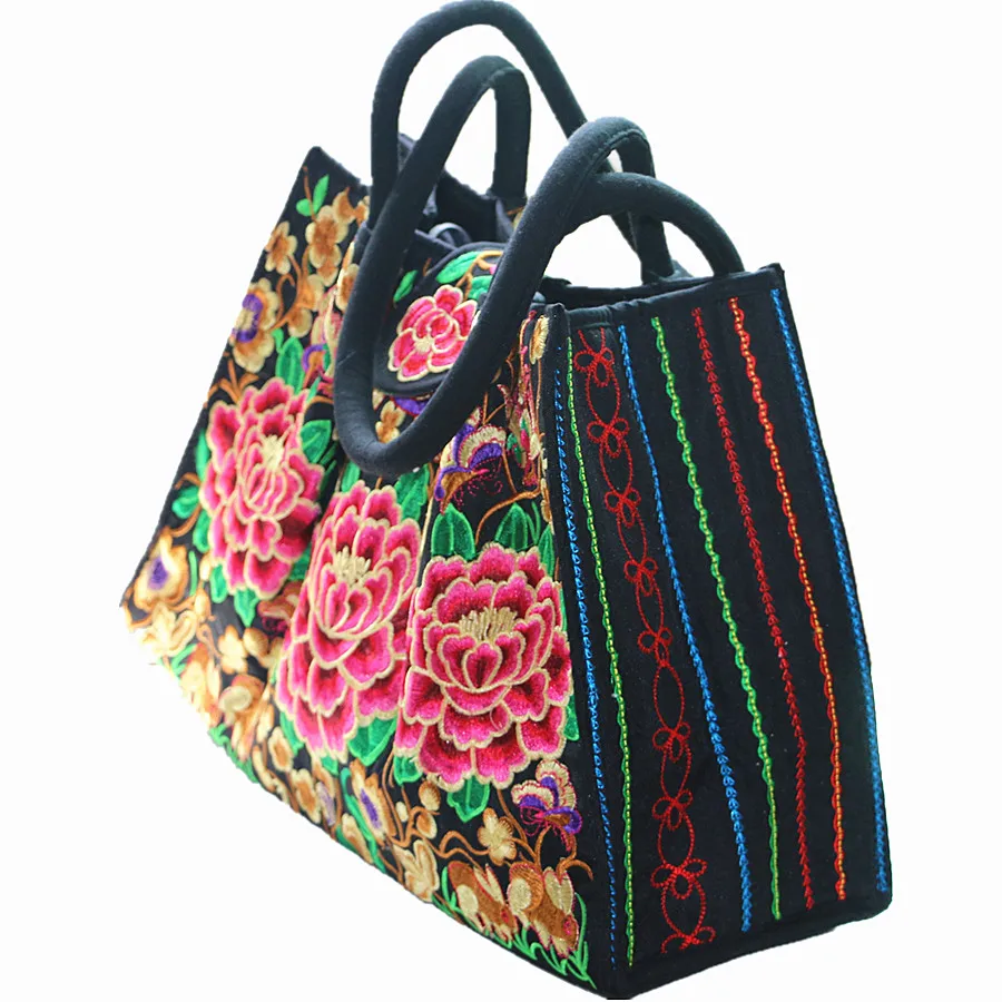 Floral Bestickt Damen Leinwand Umhängetasche Weibliche Vintage Große Tote Taschen Ethnische Reise Einkaufstasche Frauen Haspe Handtaschen