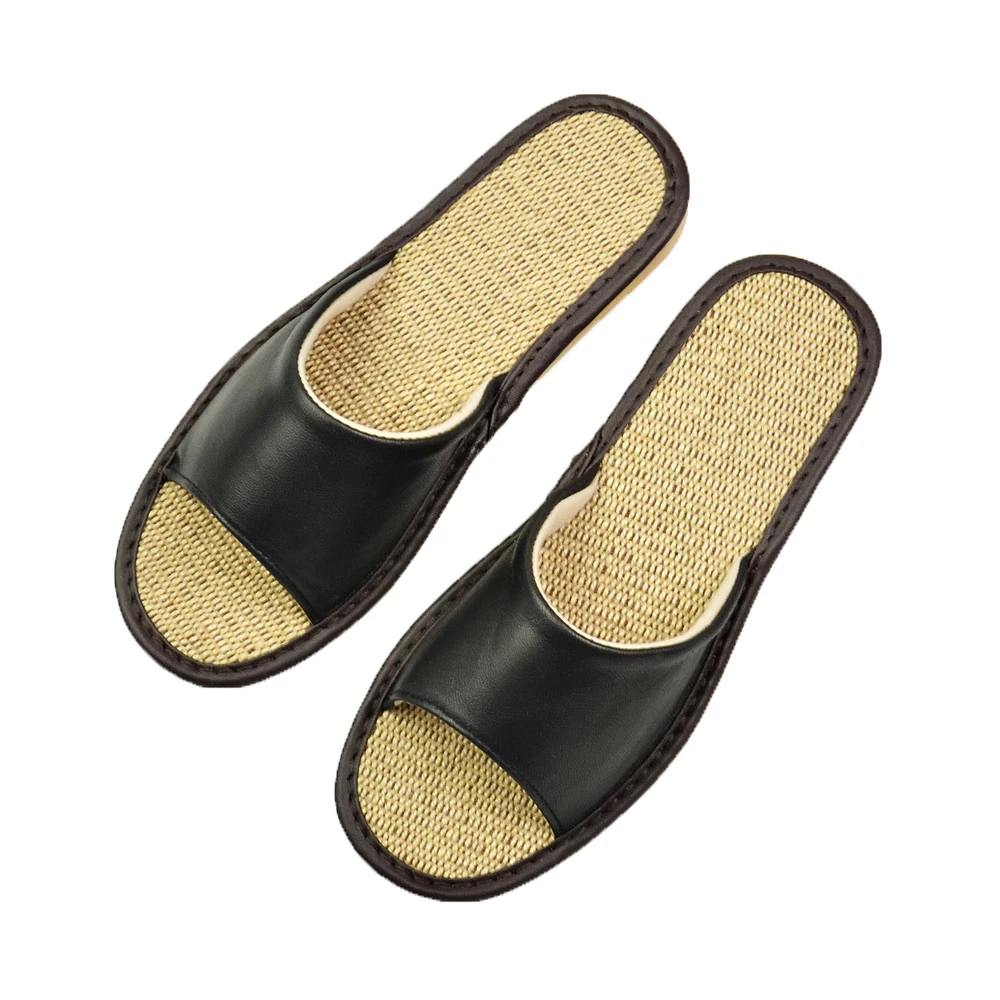 Men Shoes Unisex Summer Sheepskin Slippers Fashion Outdoor Breathable Flax Casual Couple Genuine Leather Shoes Beach Slippers