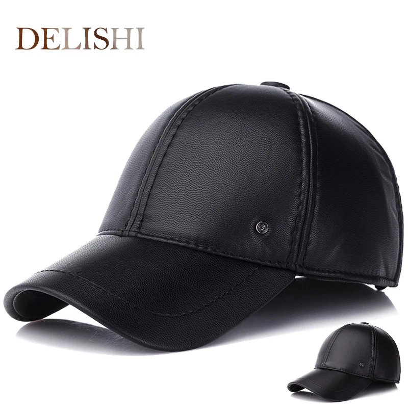 New fashion autumn and winter thick warm baseball cap leather cap with ear men\'s all-match hat dad\'s cap