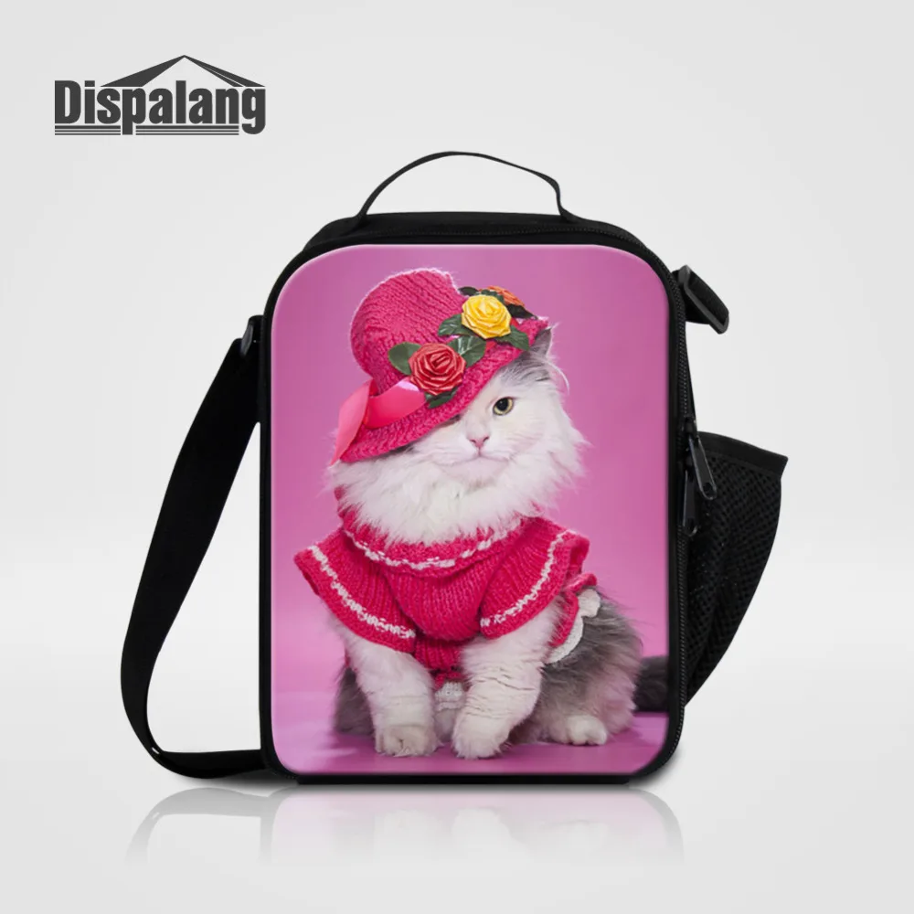 

Dispalang Cute Cat Insulated Daily Lunch Bag Animal Print Portable Food Safe Small Container Kids Thermal Picnic Cooler Bags