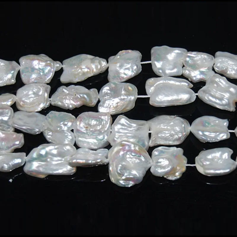 16 inches 20-25mm Natural White Freshwater Baroque Biwa Pearls Loose Strand