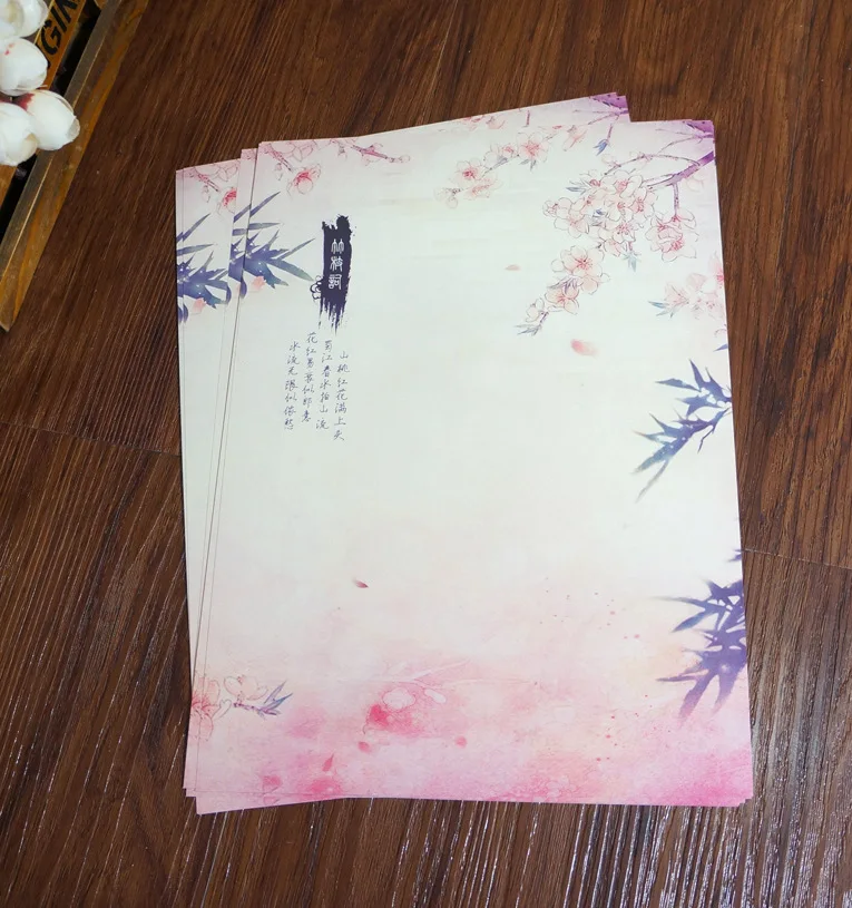 80Pcs Chinese Ink Painting Traditional Ancient Classical Flower Bamboo Letter Pad / Paper  Vintage Gift Collection Souvenir