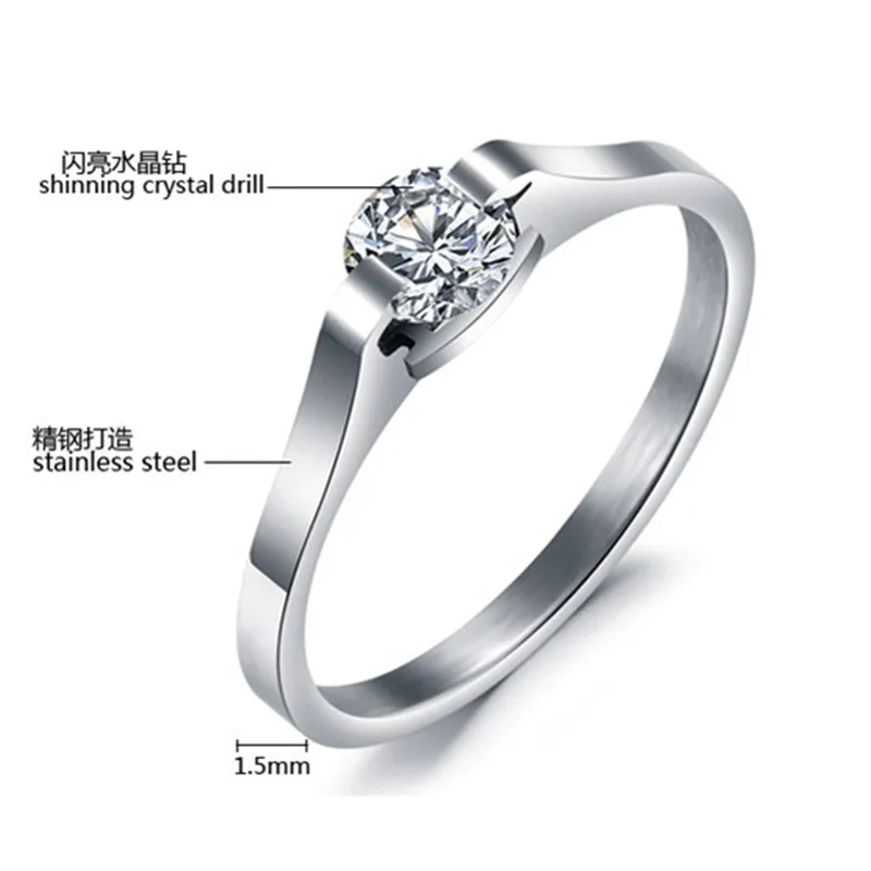 QianBei 2MM Stainless steel Ring Cubic Zirconia Stone Men Women Wedding Cocktail Birthday Graduation Xmas Gifts