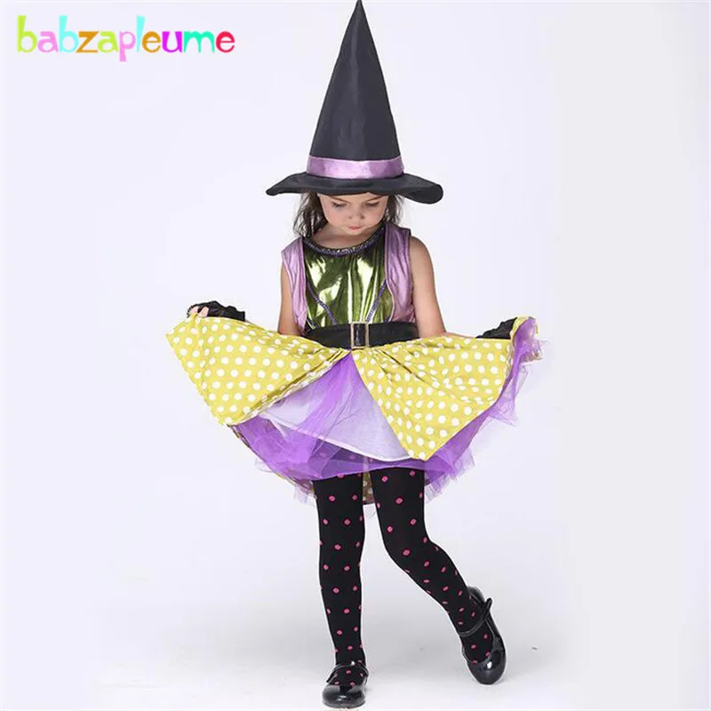 

babzapleume Brand Girls Outfits Halloween Costume Dance Party Girl Witch Cosplay Clothing 4Pcs/set Kids Perform Dress suit Y024