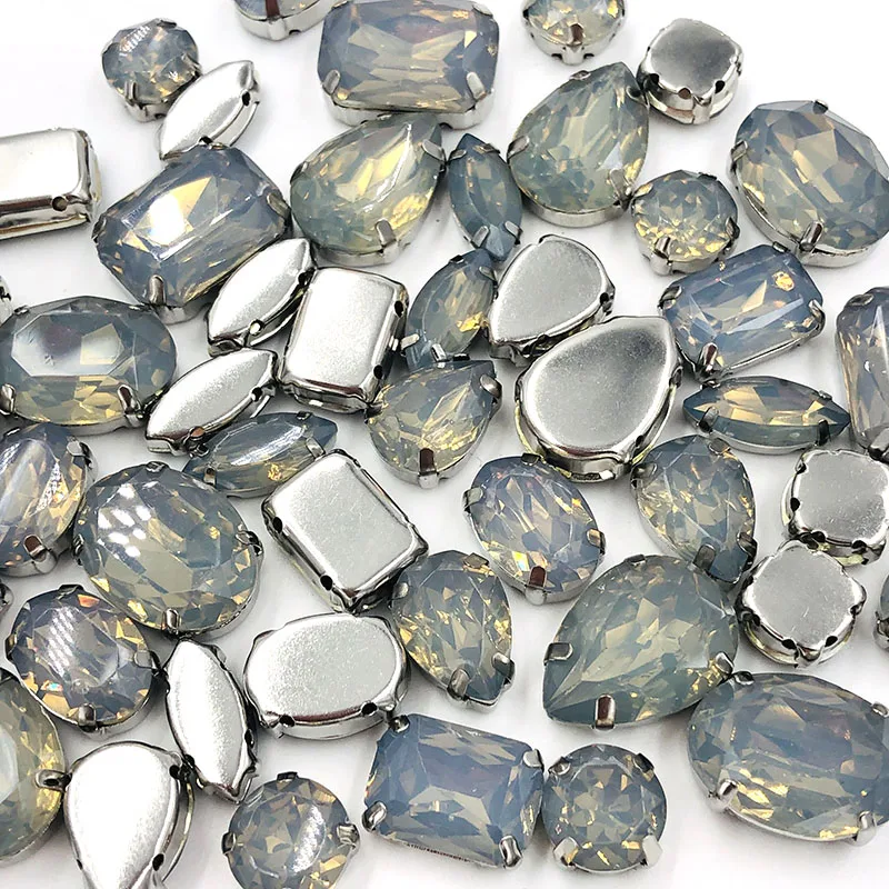 New arrival 50pcs Gray opal Resin flatback sew on rhinestones Mixed shape Mixed szie for DIY clothing/Handicrafts accessories