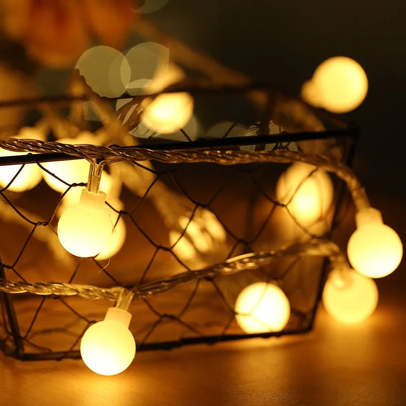LSDM capodanno 1.5/2/3/4/5/10M LED Holiday Fairy Garland Ball String Lights Globe Wedding Home Decoration Battery Rope Lights
