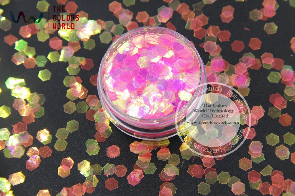 TCR339 American Fantasy Iridescen Pink color Hexagon Shape 5MM Size Glitter Specular luster glitter for nail Art DIY decoration