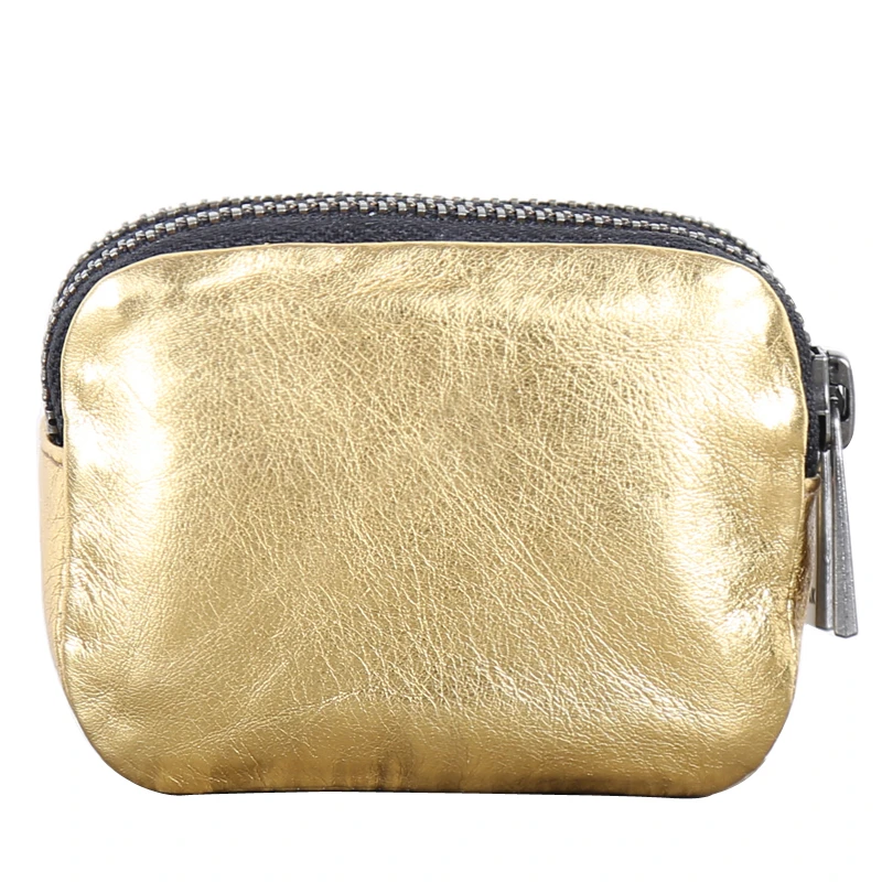 Double Zipper Coin Purses Ladies Genuine Leather Luxury Gold Credit Card Wallet Men Key Pouch Cowhide Storage Bag