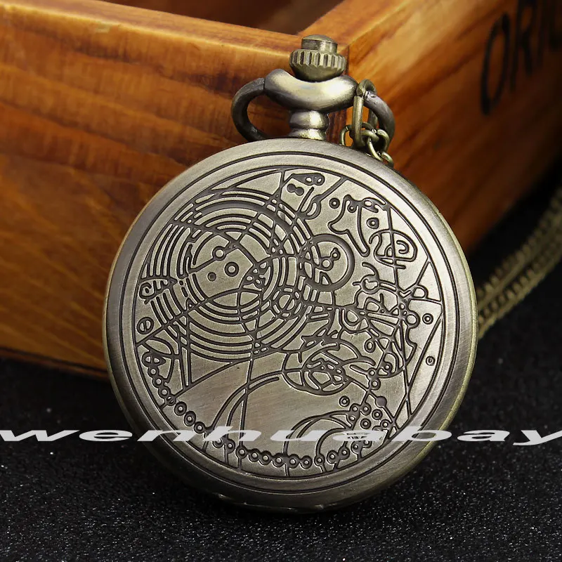Vintage Bronze Thema Taschenuhr Halskette Uhr mit Symbolen Anhänger Frauen Herren Geschenk