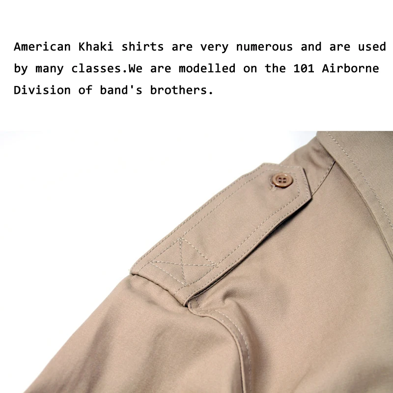 Band of Brothers Replication US 101 Airborne Division Mens Khaki Shirts Pure Cotton Slim Fit Shirt For Men Military Style Green