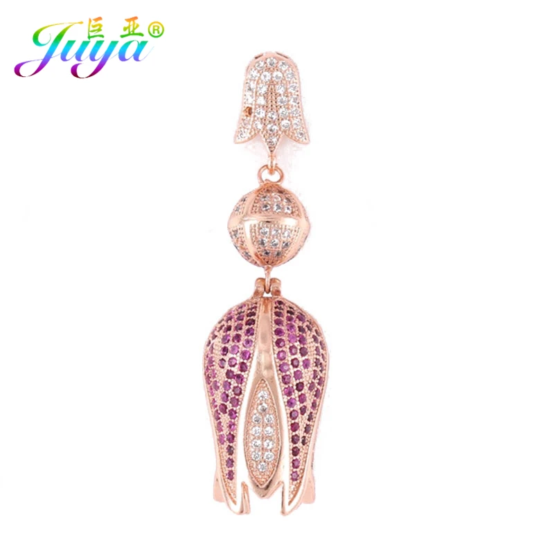 Juya DIY Luxury Cubic Zirconia Tassels Connector Tulips Flower Pendant For Needlework Natural Stone Pearls Tassel Jewelry Making