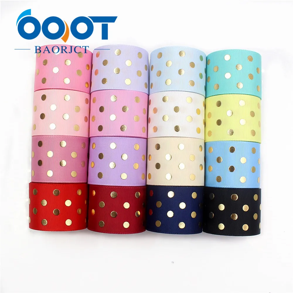 I-19518-1248 1-1/2\'\' 38mm Hot gold dots Printed grosgrain ribbon,DIY handmade jewelry accessories,wedding birthday packaging