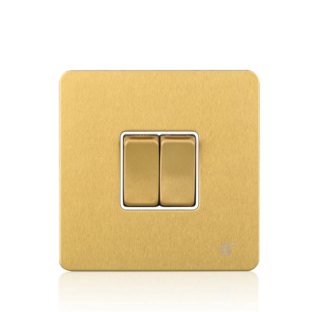 

Cognag Stainless Steel 10AX 2 Gang 1 Way British Standard Wall Light Switch Plate High Quality