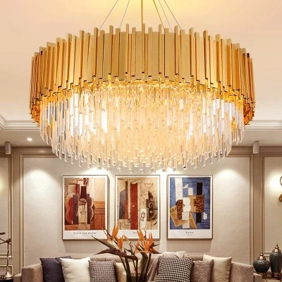 American Crystal Chandelier LED Modern Gold Crystal Chandeliers Lighting Fixture Home Indoor Light Hotel Lobby Living Room Lamps