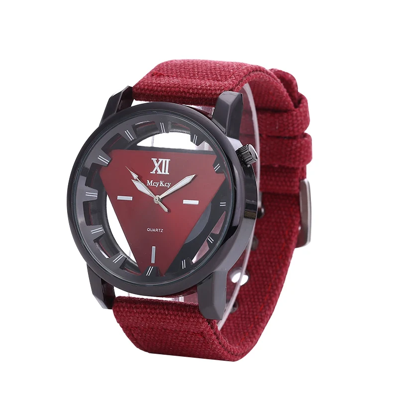 Relogio feminino Women Watch Skeleton Watches Triangle Watch New Style Unisex Simple Quartz Wristwatch Canvas Strap Watch Hot