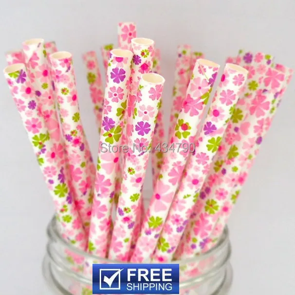 200 Pcs Pink,Purple,Green, Floral Wedding Paper Straws,Flowers,Baby Bridal Shower,Party,Girl,Birthday,Vintage Cake Pop Sticks