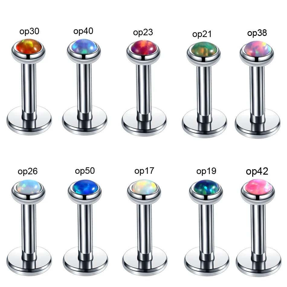 1PC 16G Opal Piercing Labret Stud Lip Monore Piercings Opal Ear Cartilage Stud Ombligo Orelha Helix Tragus Piercing Body Jewelry