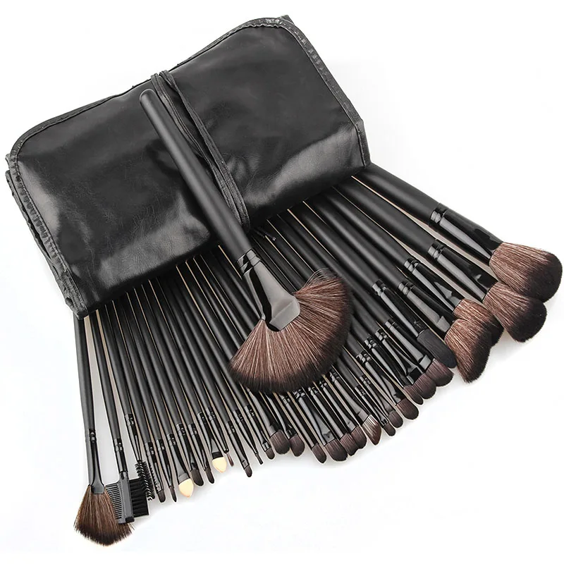 Professional 32pcs Black Makeup Brushes Set Powder Blusher Contour Cosmetic Beauty Tools pincel maquiagem Kit with Leather case