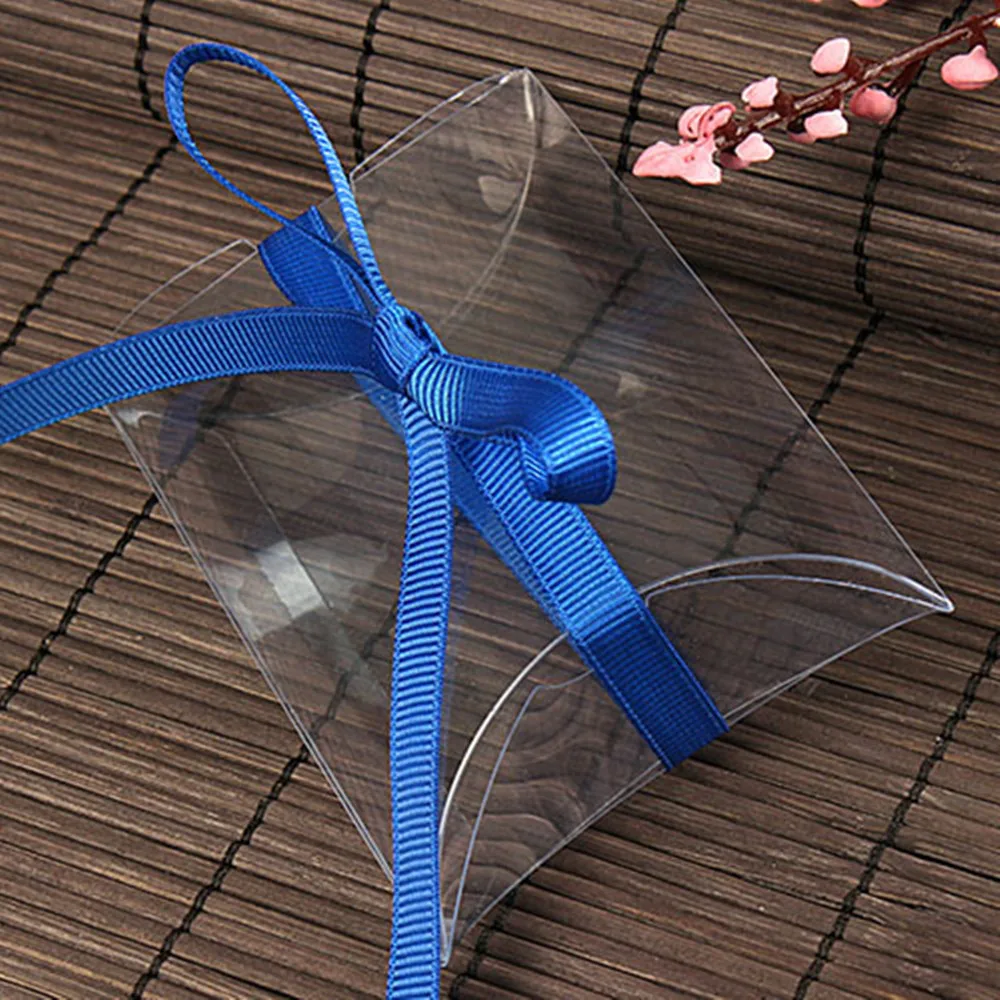 DHL 2.8*6*12.5cm 40Pcs/Lot Event New Style Wedding Favor Gift Packing Box Pillow Shape Transparent PVC Plastic Candy Package Box