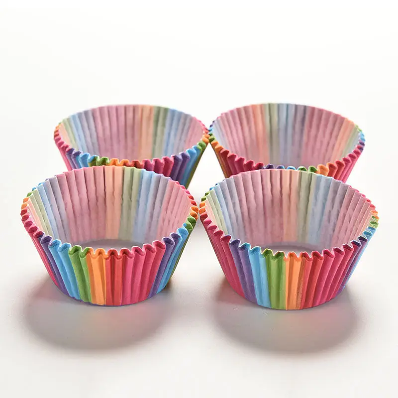 100 Pcs Rainbow color cupcake liner baking cup cupcake paper muffin cases Cake box Cup tray cake mold decorating tools