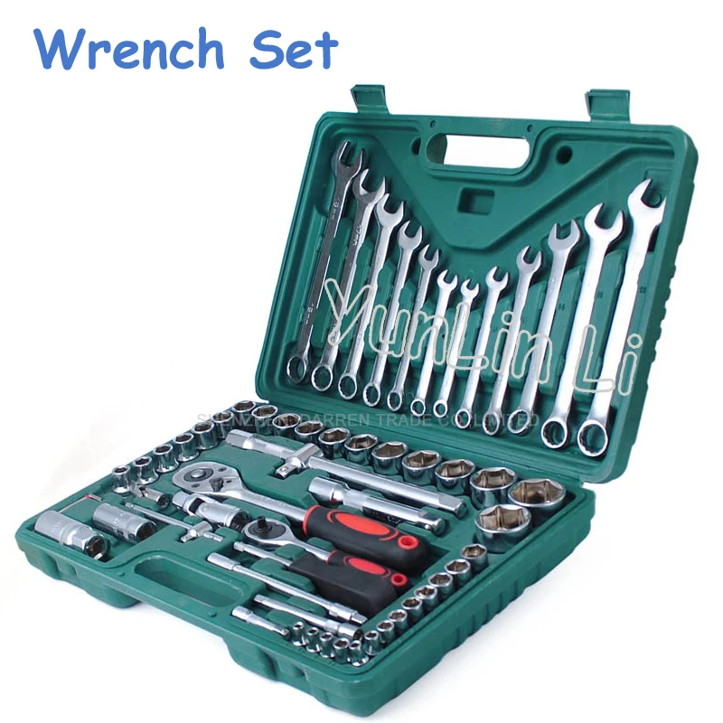 Hand Tool Set (61pcs) Socket & Bit Set Wrench Repair Service Tools Kit Spanner for Car Ship