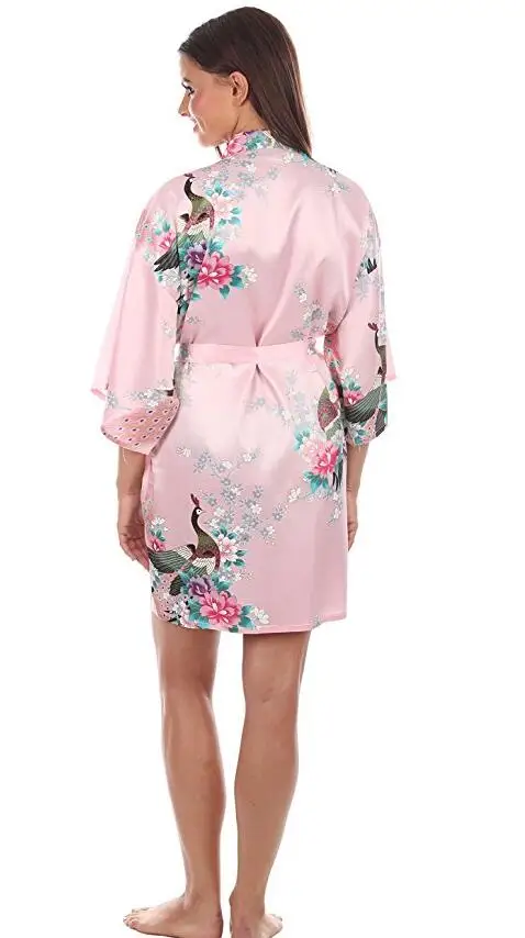 Sexy Mini Pink Chinese Traditional Women Silk Robe Novelty Kimono Yukata Pajamas Printed Nightgown S M L XL XXL XXXL RB129