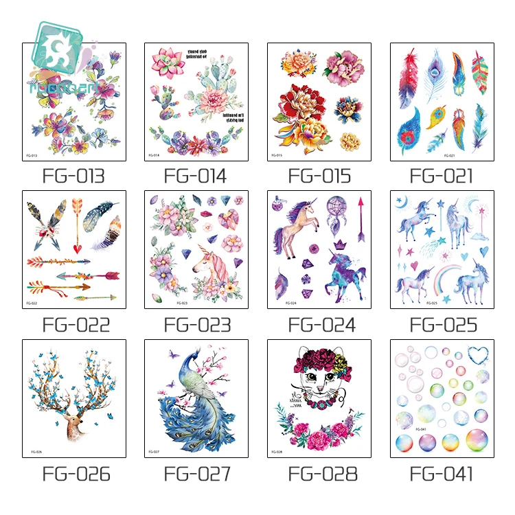 Rocooart блестящая пудра стиль Tatuaje животные цветы перья временная татуировка наклейка для женщин боди-арт Tatuagem Flash Taty