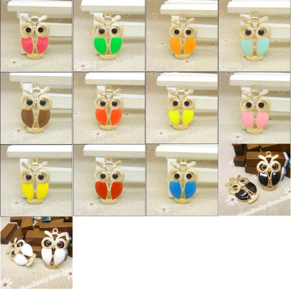 

Wholesale 52pcs/lot Enamel Alloy Gold-color jewelry Mix Multicolor Owl pendants charms for bracelet necklace DIY jewelry making