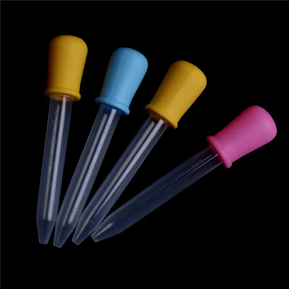 2pcs Small Silicone Plastic Feeding Medicine Liquid Ear Eye Graduated Pipette Dropper 5ml for School Lab Supplies color random