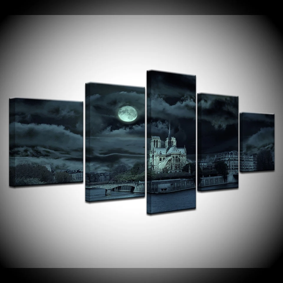

Canvas Painting Notre Dame Cathedral 5 Pieces Wall Art Painting Modular Wallpapers Poster Print for living room Home Decor