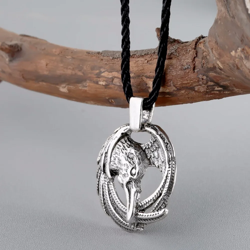 Cxwind Vintage Norse Animal Raven Necklace Odin\'s Viking Pendants Necklaces Crow Runes for Unisex  Amulets jewelry