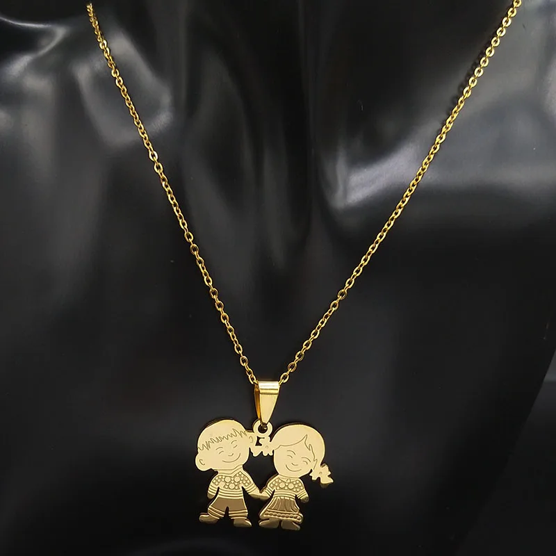Boy Girl Child Kid Stainless Steel Necklaces Women Gold Color Mothers and Children Necklaces Jewelry Mother\'s Day Gift N519S01