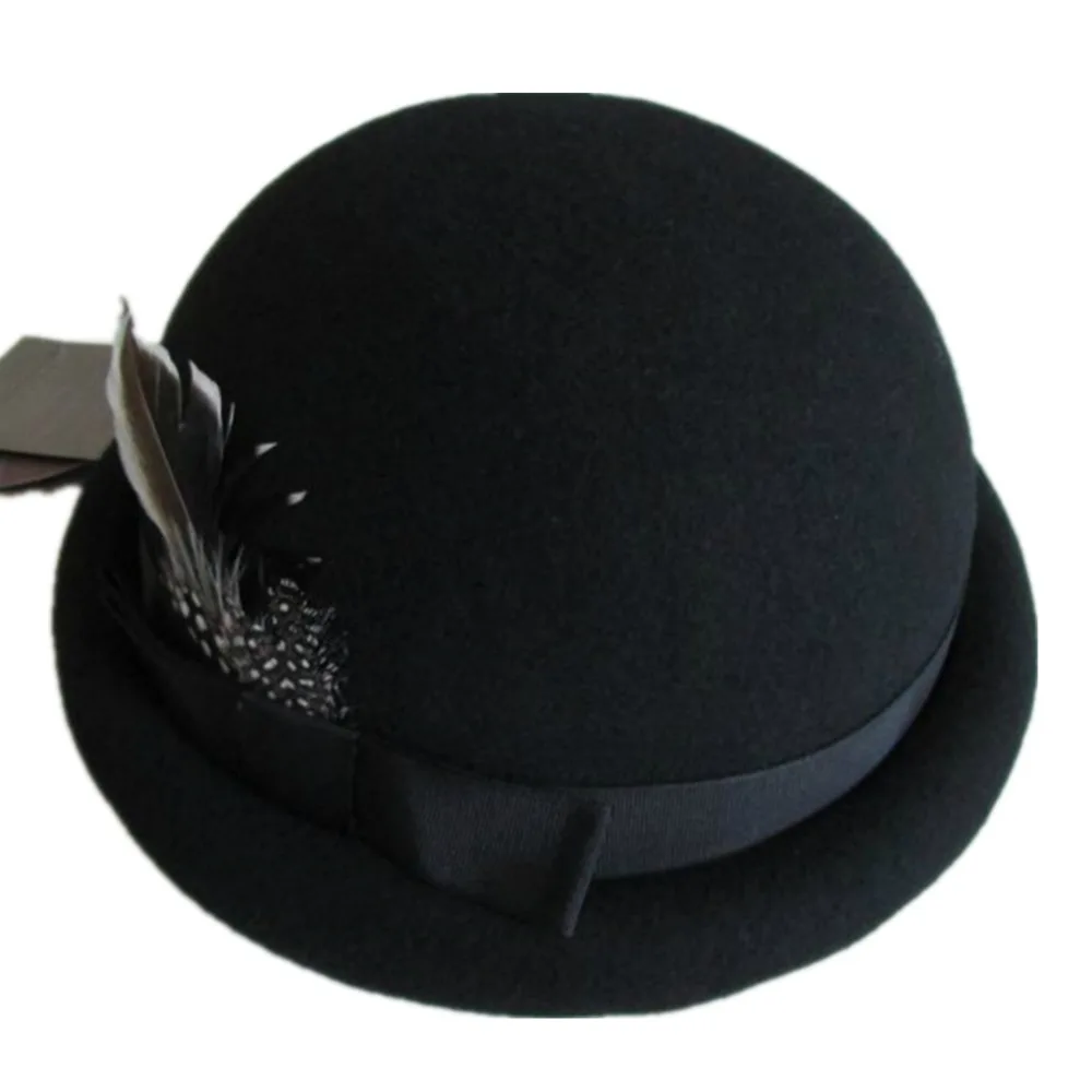 

Women's Luxurious Wool Stingy Brim Bowler Felt Hat - Black Color