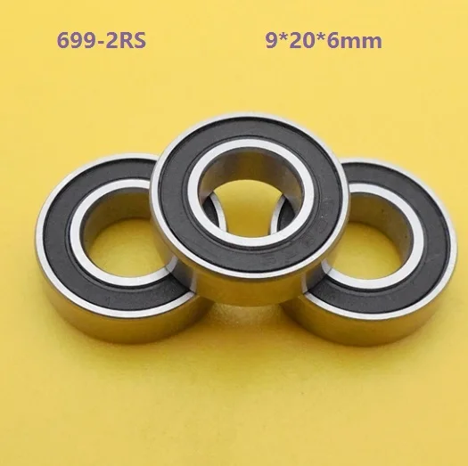 

100pcs/lot 9x20x6mm 699RS 699-2RS 699 2RS RS 9*20*6mm Deep Groove Ball Bearings Double Cover Miniature Mini bearing