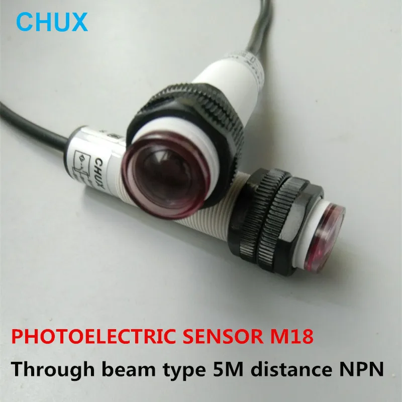 

M18 Photocell Sensor Through Beam type 5m Sensing Detect Distance NO/NC/NO+NC NPN Photoelectric Sensor Switch