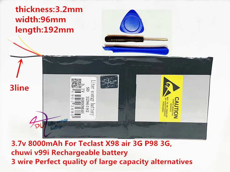 3.7v 8000mAh For Teclast X98 air 3G P98 3G, v99i Tablet PC Battery 3 wire Perfect quality of large capacity alternatives