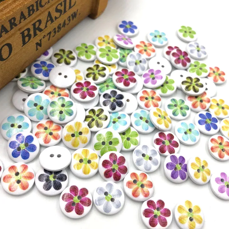 100 pcs Mix Sunflowers Wood Buttons 15mm Sewing Craft Lots WB315