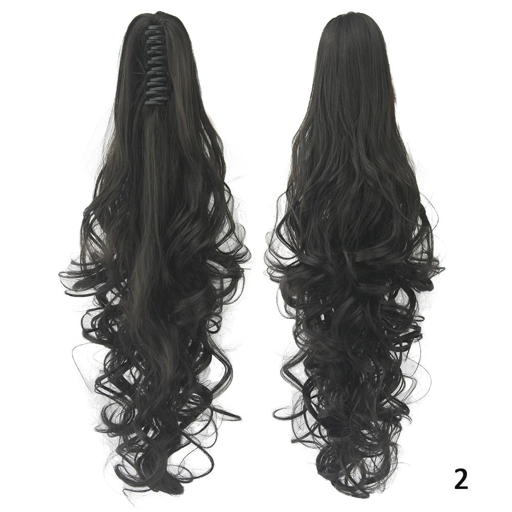 Soowee Black Gray Wavy Synthetic Hair Pony Tail Claw Ponytail Clip In Hair Extensions Hairpiece Hair Accessories for Women