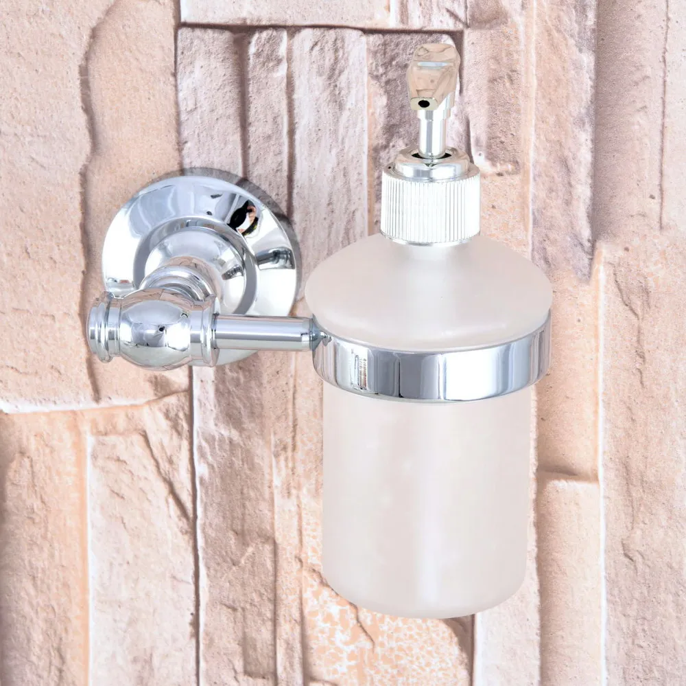 

Polished Chrome Brass Bathroom and Kitchen Glass bottle liquid Soap Dispenser Wall Mounted Soap dispensers Holder rack mba788