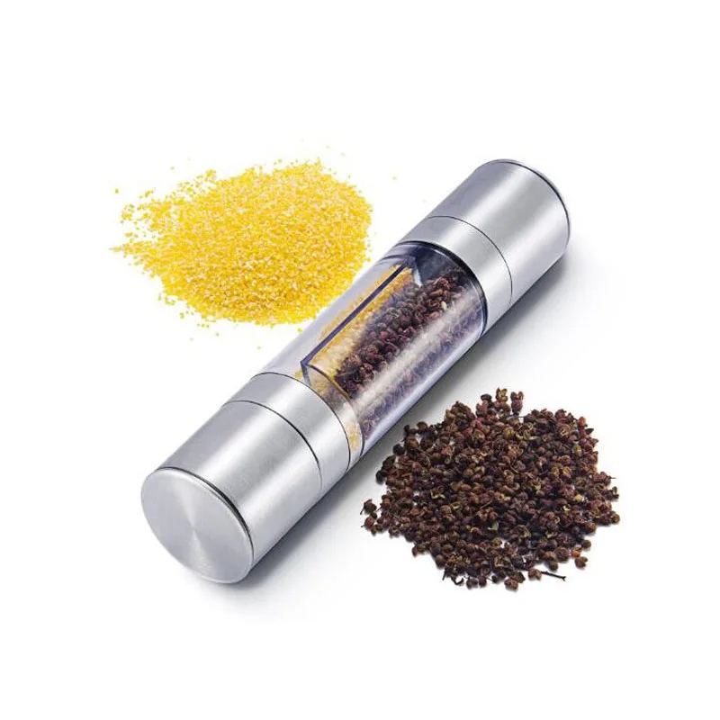 100pcs Pepper Grinder 2 in 1 Stainless Steel Manual Salt Pepper Mill Grinder Seasoning Kitchen Tools Grinding ZA5509