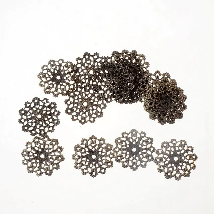 Hurtownia 10 szt. Antyczne Brązowe Filigranowe Kwiatowe Złącza Metalowe Ozdoby Rękodzieło DIY Elementy 30x30mm F1561 — zdjęcie 4