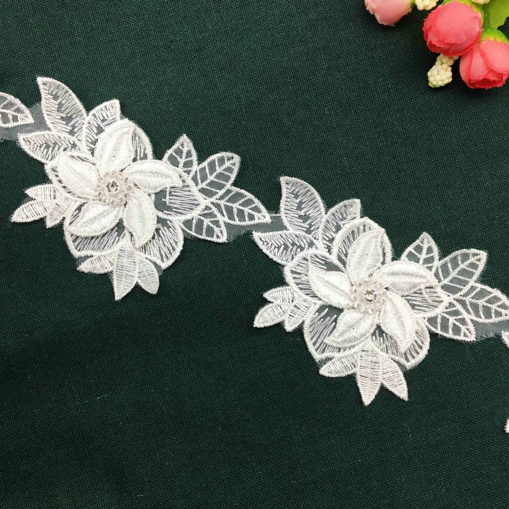 

20X Windmill Leaf Flowers 3D Diamond Lace Trim Ribbon Fabric Applique Handmade DIY Sewing Craft For Costume Hat Decoration