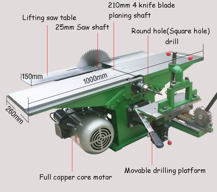 Catena Seghe Desktop Multifunzionale Macchina di Lavorazione Del Legno Pialla Elettrica Tavolo Seghe Tre-in-One Lavorazione Del Legno Pialla 292E5