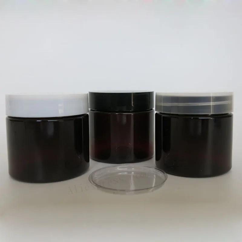 

30pcs/lot 50g Empty Amber PET cream bottle 50cc Brown cosmetic container with plastic lids White Black Clear