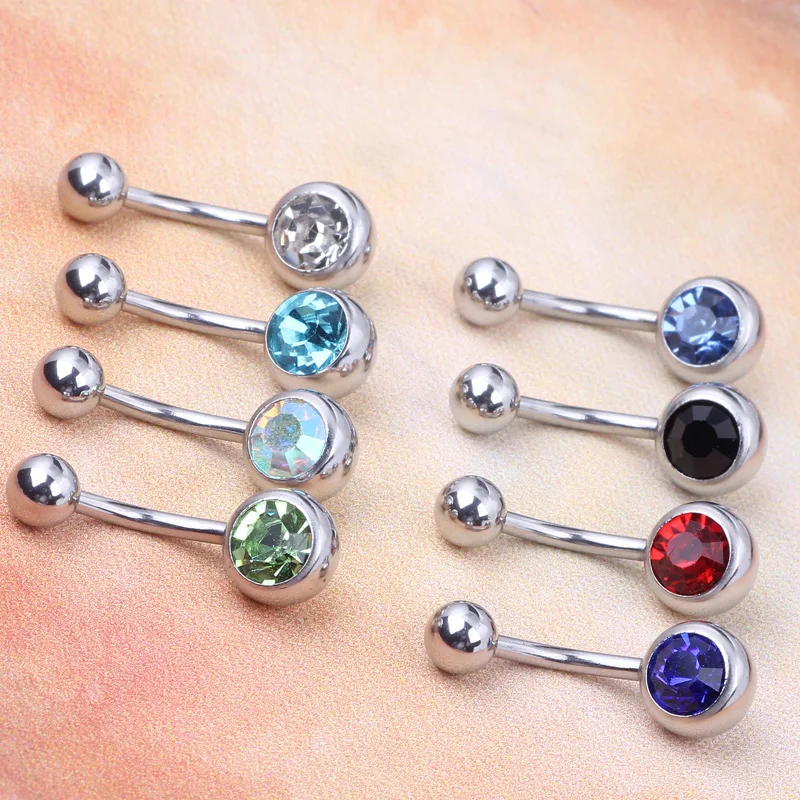 Stainless Steel CZ Single Gem Body Belly Button Ring Body Piercing Jewelry 10 color Tragus Belly navel bar