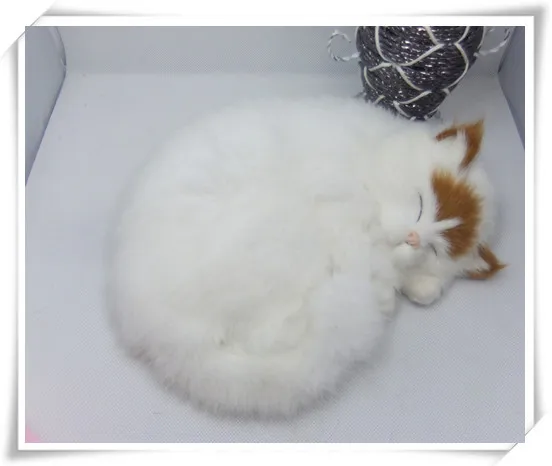 new simulation sleeping cat polytene & fur white cat home furnishing gift 25x21cm