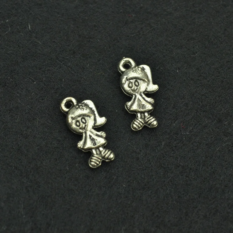 Free Shippin 40 pcs 16*7 mm antique silver color Alloy  girl charms Pendant Jewelry Findings I162